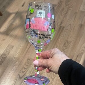 Lolita Hand-Painted Wine Glass with Pink and Green Patterns